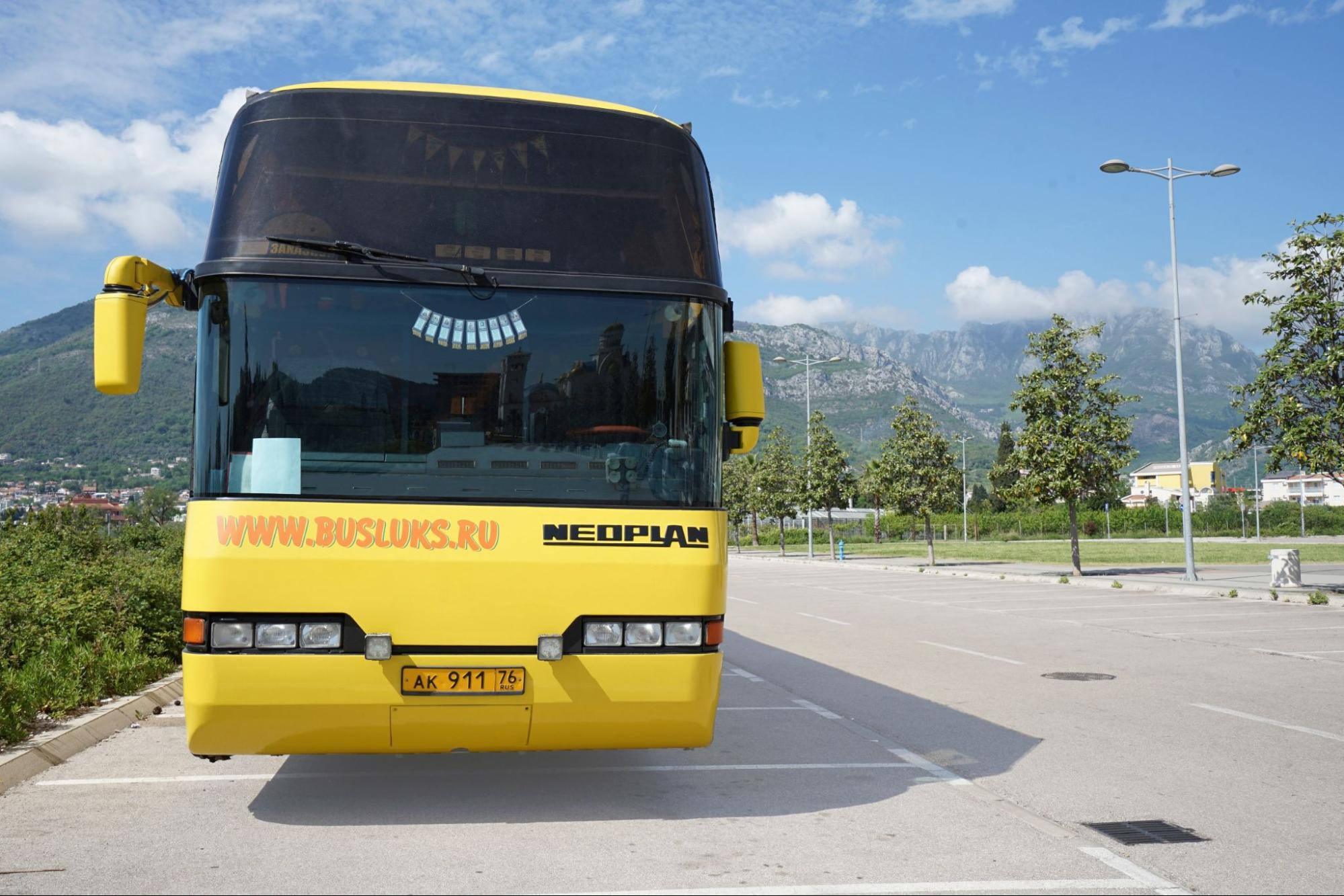 Tourist bus on the parking in Bar town, Montenegro