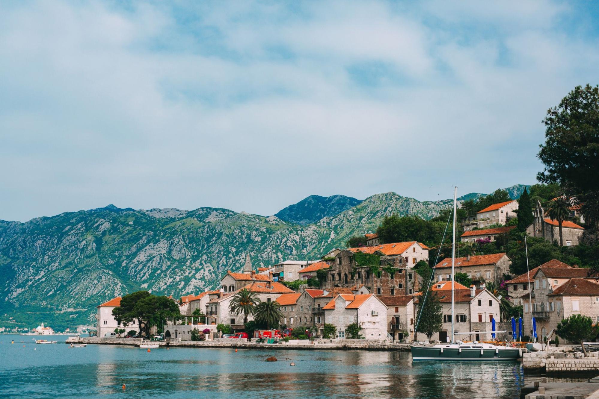Perast on the shore of Kotor Bay, Montenegro